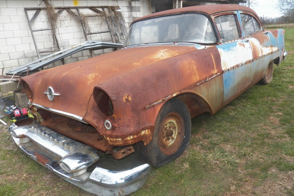 Restoration project. Barn Find 1955 Oldsmobile Super 88 diecast Model Wreck Custom Made Rusty