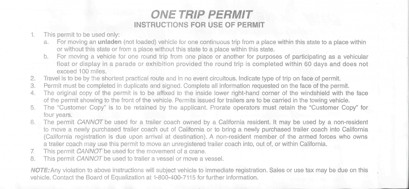 one trip permit california