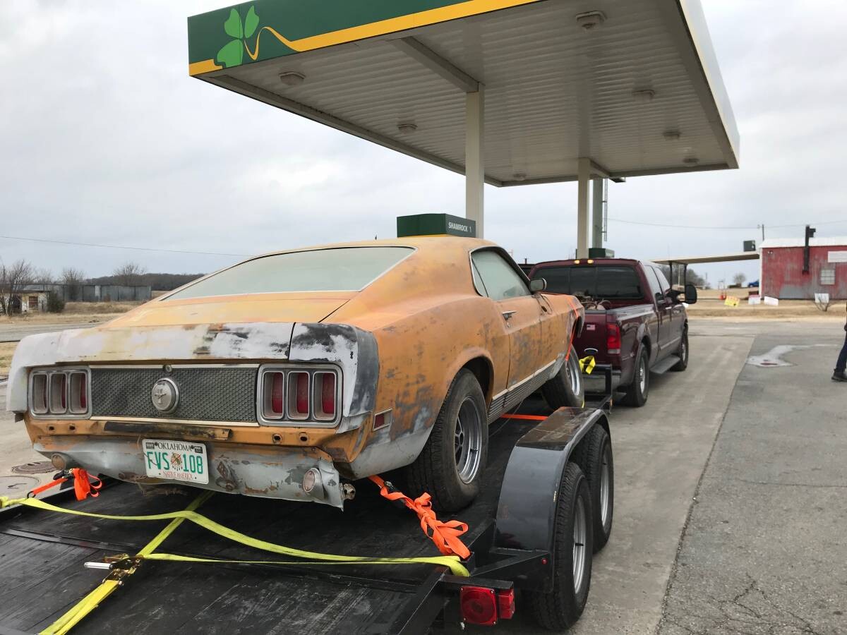 1970 Mustang Mach 1 rear view on trailer | Barn Finds