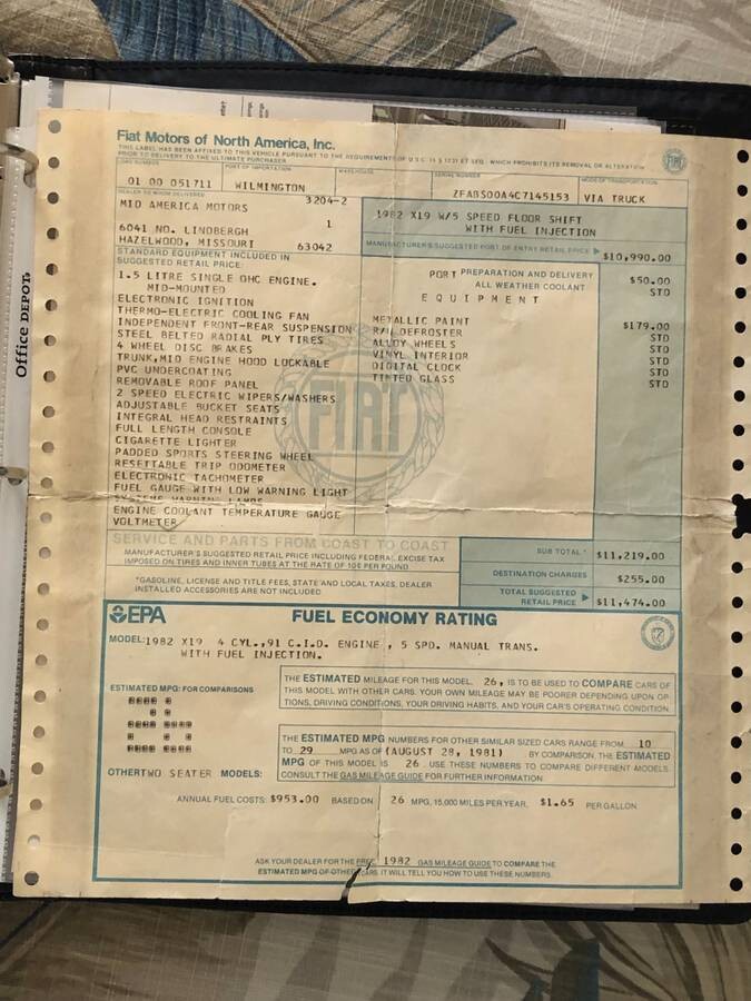 1982 Fiat Window Sticker Barn Finds